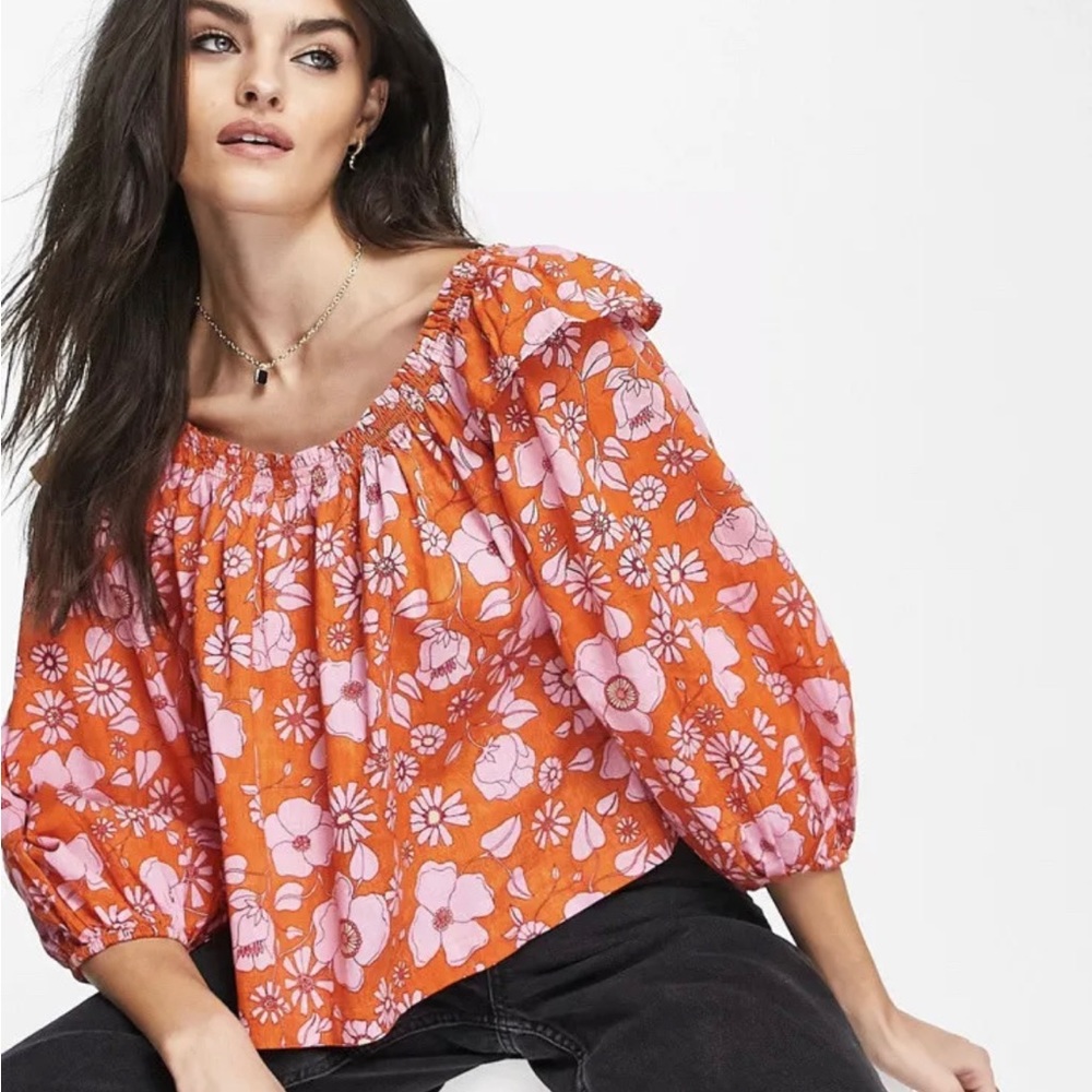 Free People Miss Daisy Floral Printed Smock Blouse Oversized Fits up to Large J